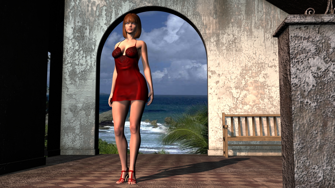 CGI woman standing in doorway (5 on the Shoreline)